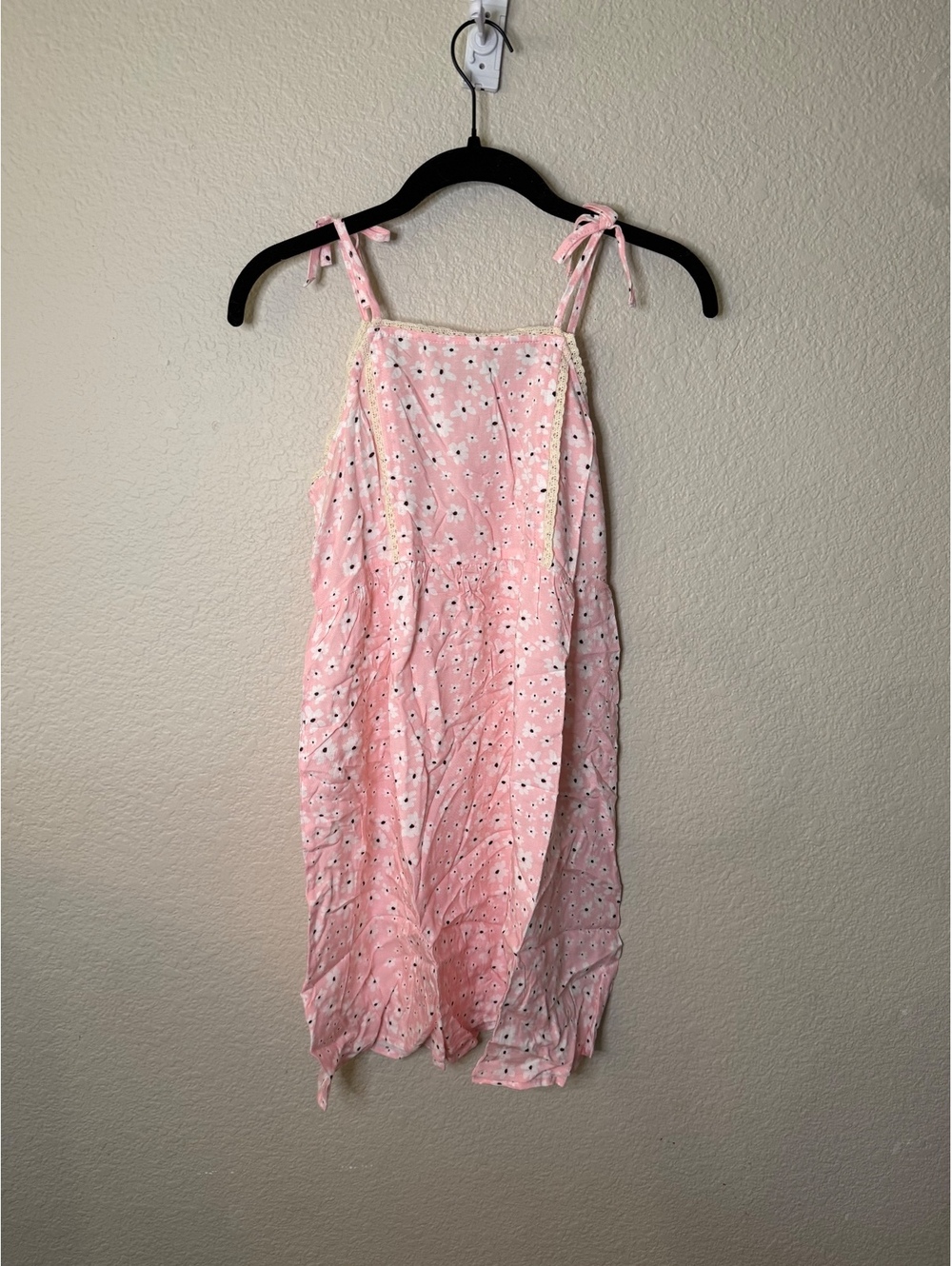 Girls Large Pink Floral Spaghetti Strap Dress